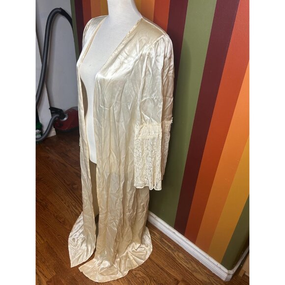 Vintage Lingerie Nightie Overcoat Housecoat sexy silk négligée cream lace - Picture 6 of 8